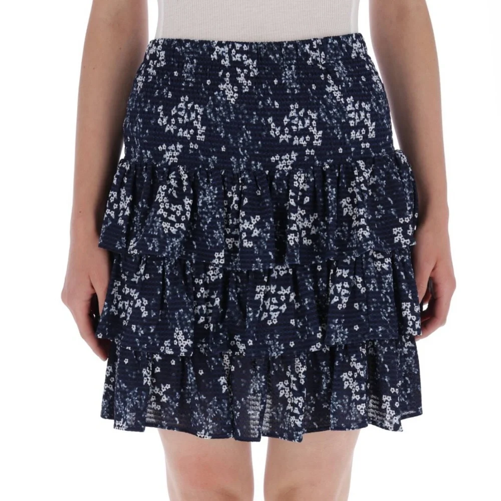 Michael Kors Navy Floral Tiered Smocked Waist Mini Skirt‎ Size M